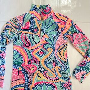 Lilly Pulitzer Half Zip Popover In Multi Tile Wave, XS